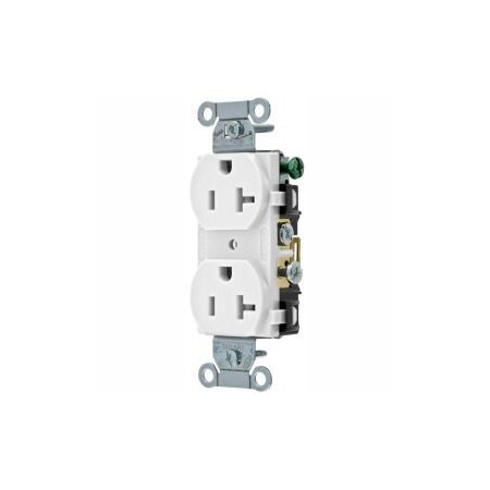 Bryant Straight Blade Receptacle, 5-20R, 20 A, 125V AC, 2 Pole, 3 Wire, Flush Mount, Grounded CRS20W
